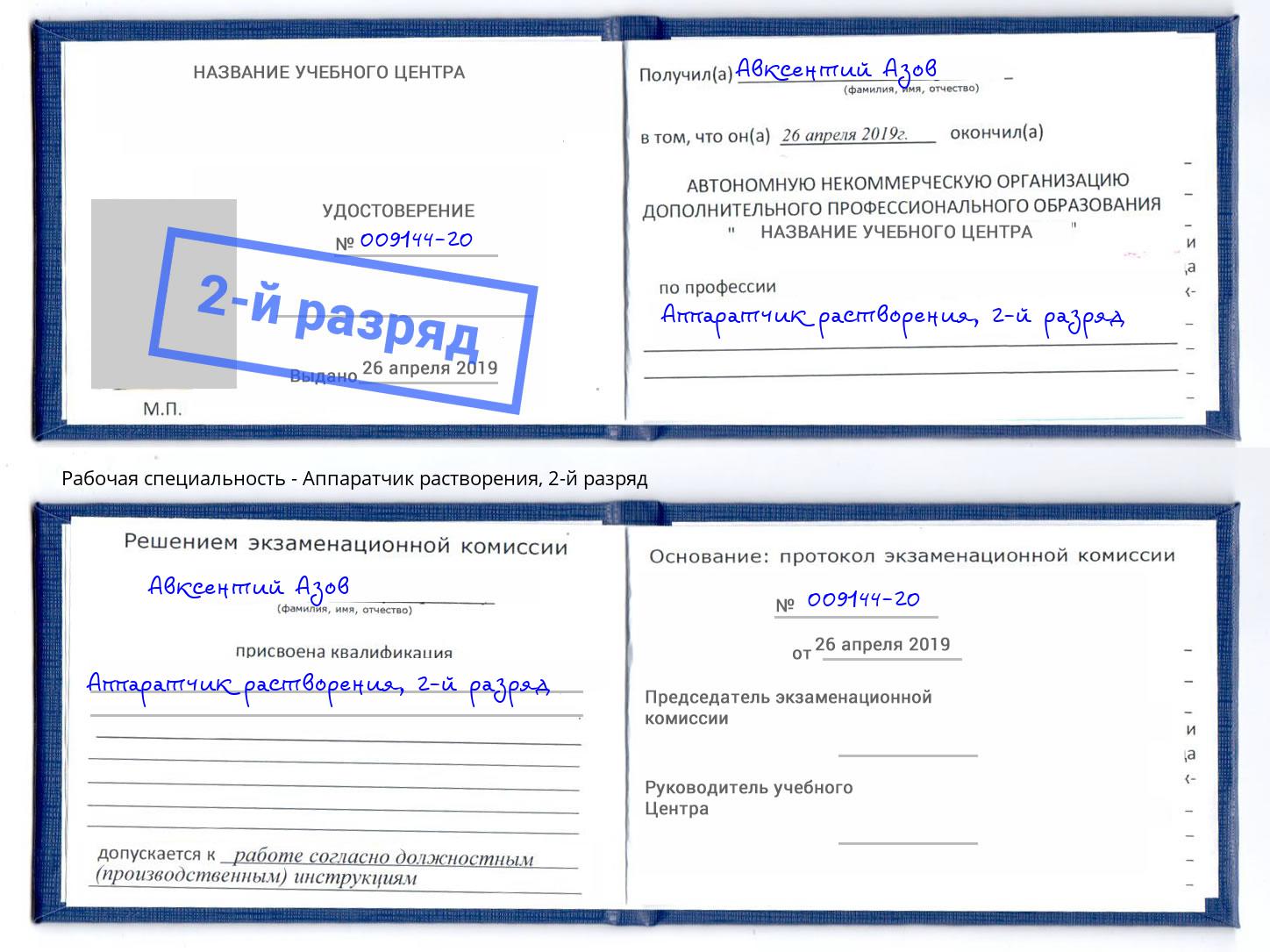 корочка 2-й разряд Аппаратчик растворения Темрюк