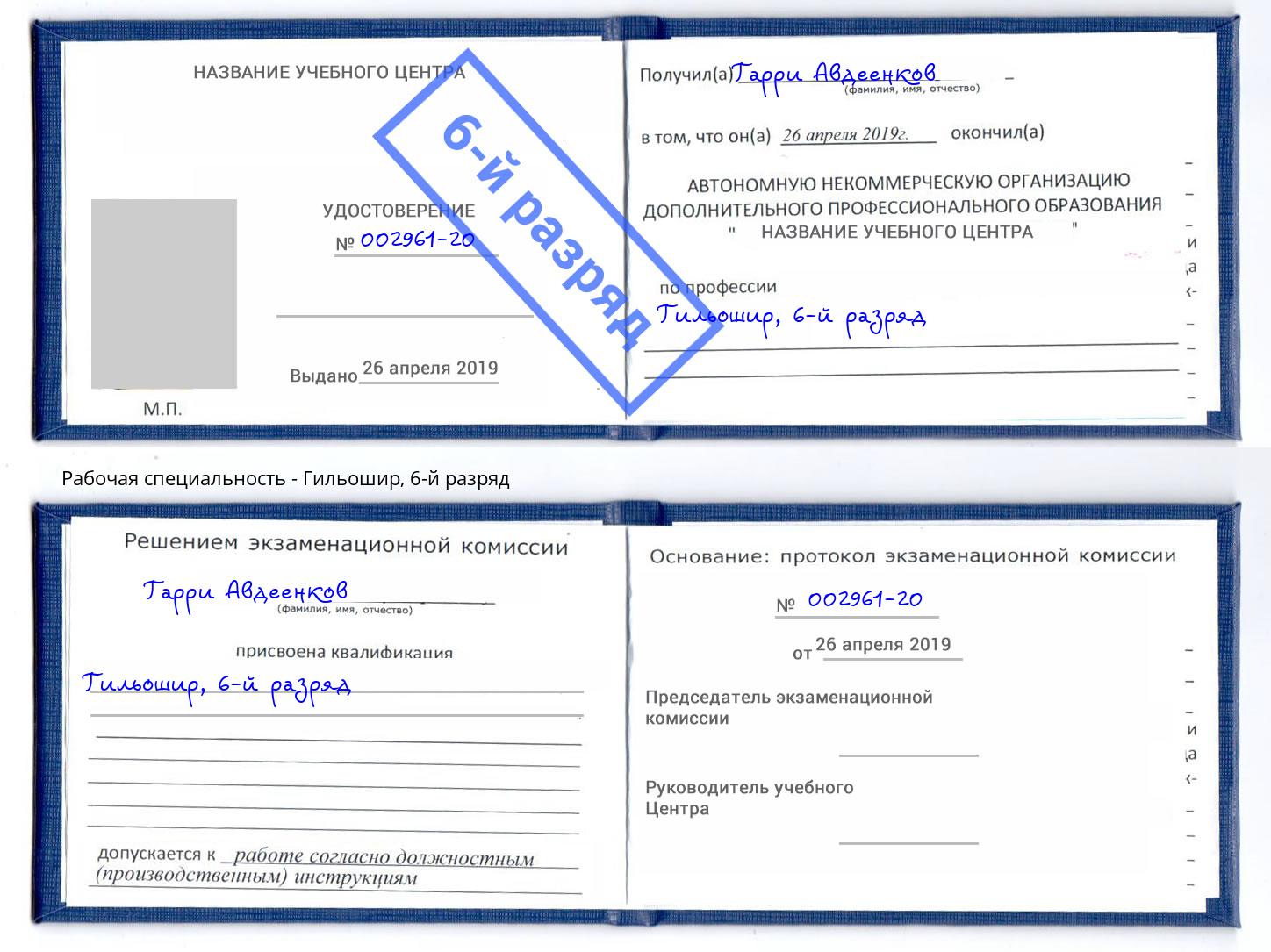 корочка 6-й разряд Гильошир Темрюк
