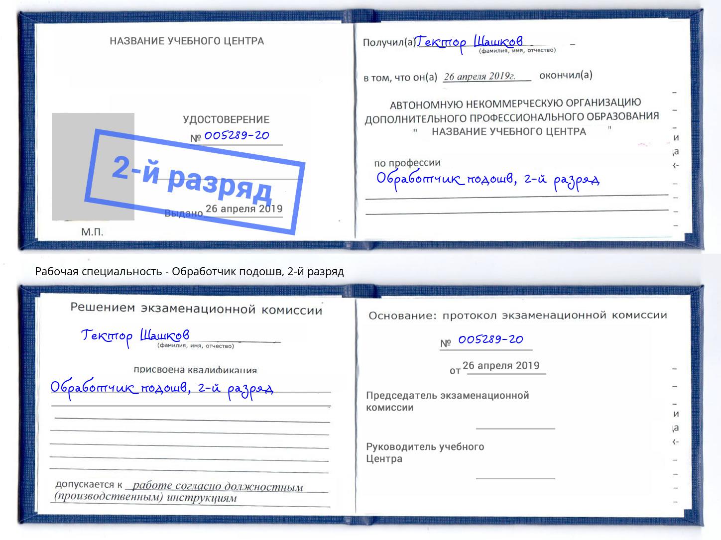 корочка 2-й разряд Обработчик подошв Темрюк