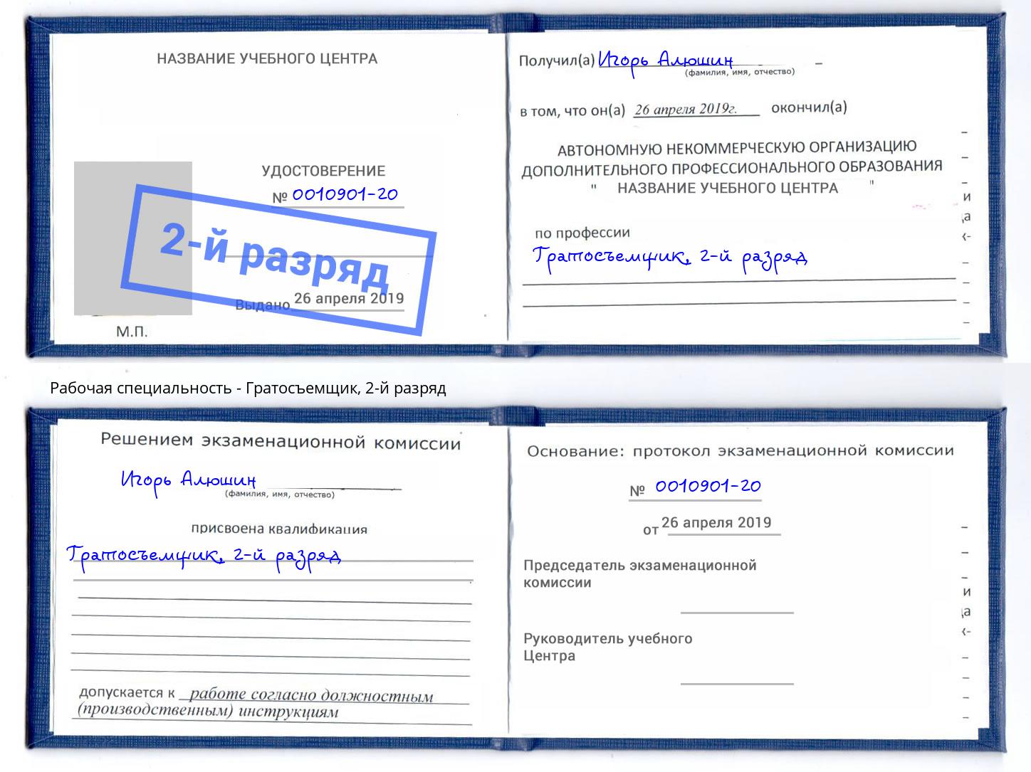 корочка 2-й разряд Гратосъемщик Темрюк