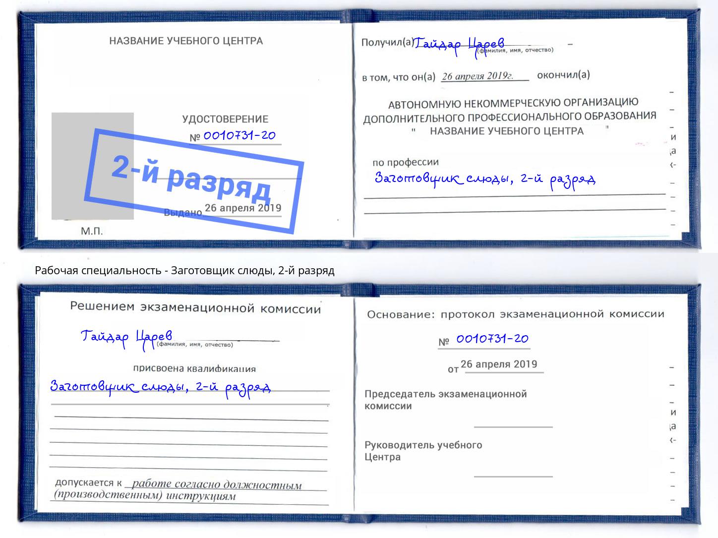 корочка 2-й разряд Заготовщик слюды Темрюк