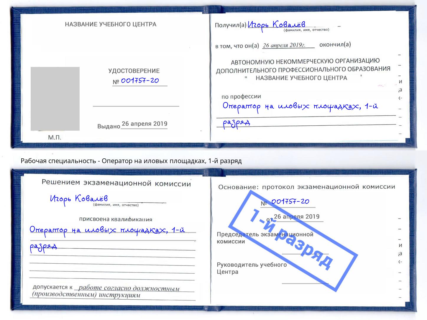 корочка 1-й разряд Оператор на иловых площадках Темрюк