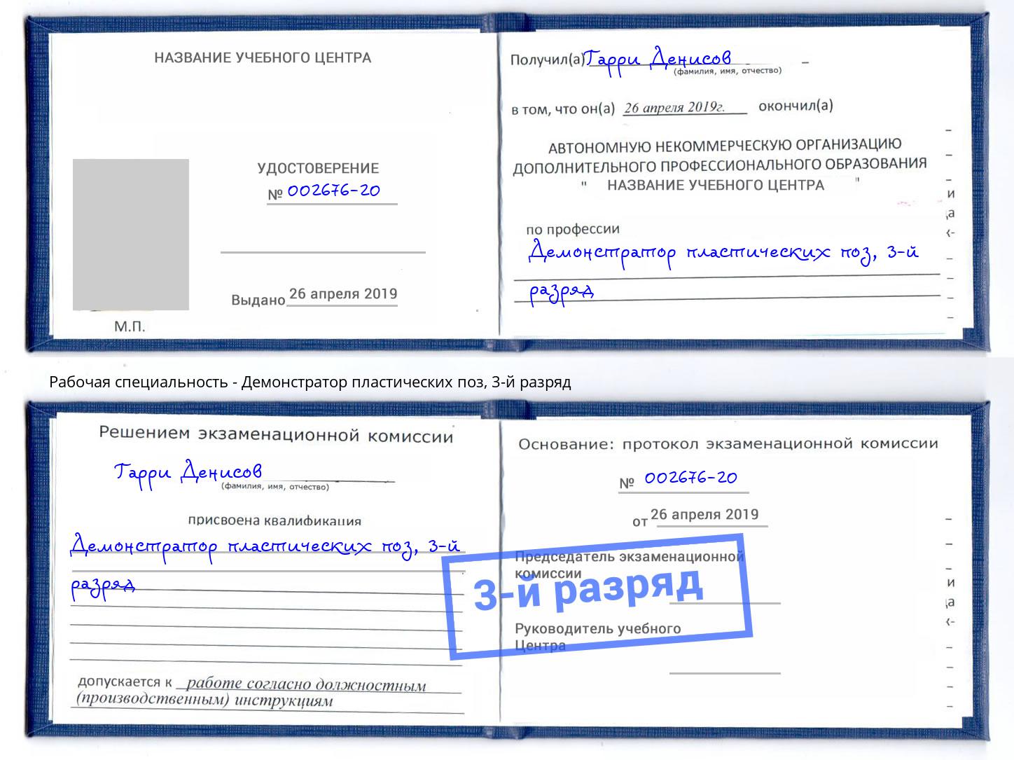 корочка 3-й разряд Демонстратор пластических поз Темрюк
