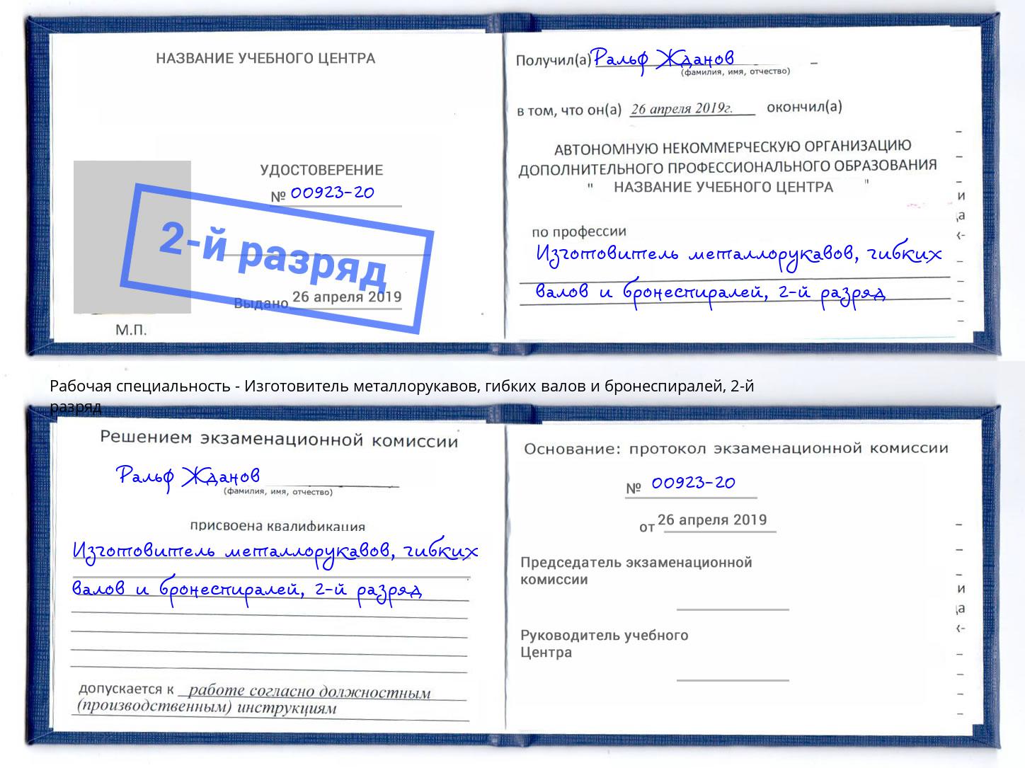 корочка 2-й разряд Изготовитель металлорукавов, гибких валов и бронеспиралей Темрюк